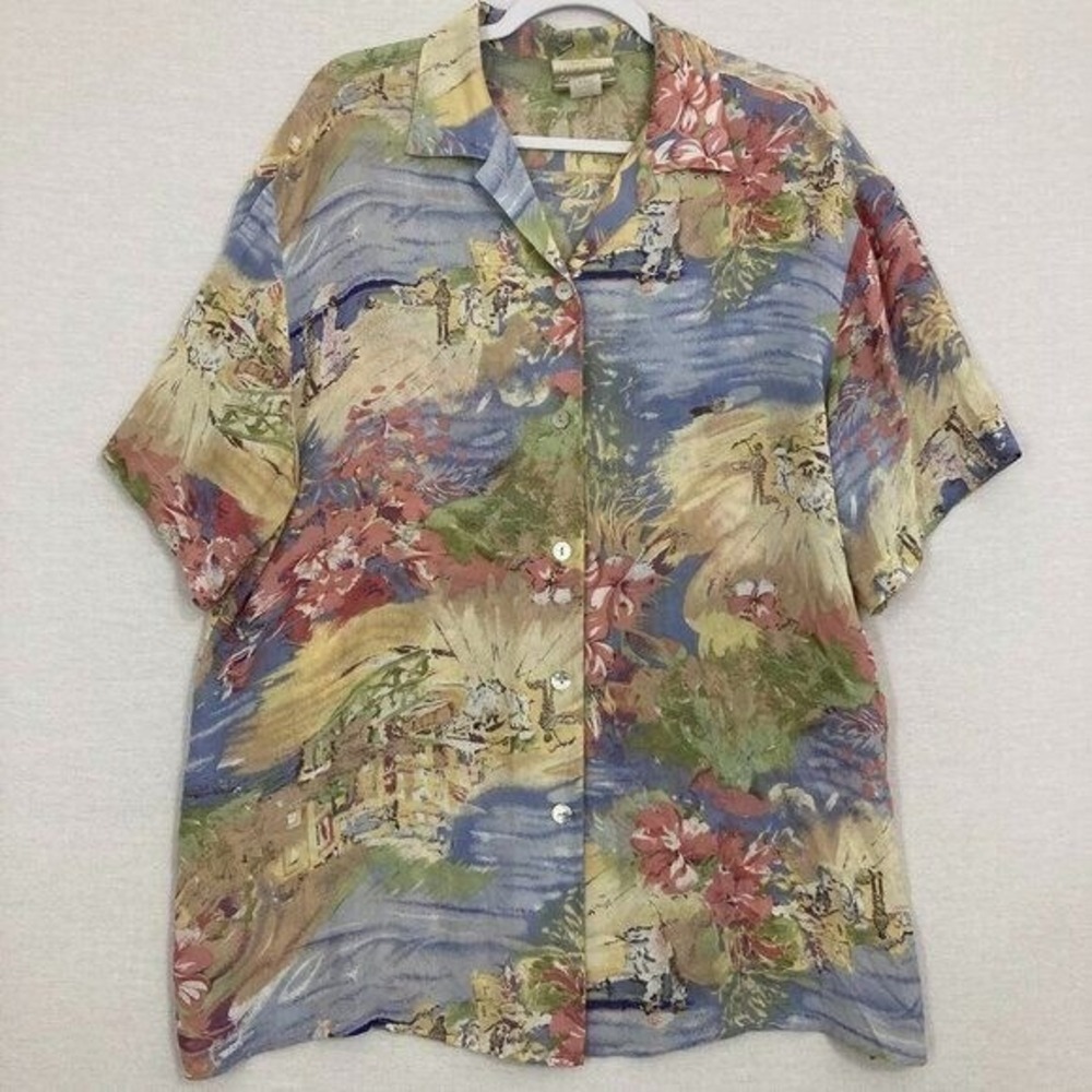 Vintage Coldwater Creek Watercolor Artsy Novelty Relaxed‎ Fit Button Down XL - Picture 2 of 11